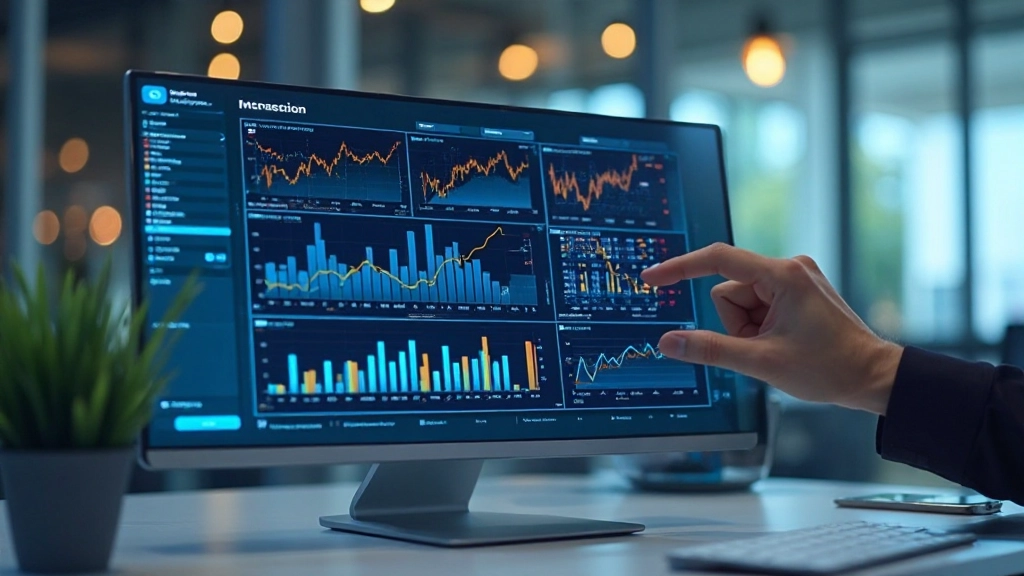 Профессиональный дашборд с различными графиками и метриками, отображающий бизнес-аналитику и ключевые показатели эффективности