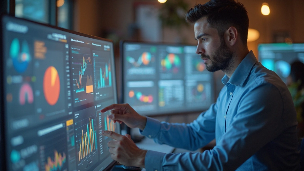 Дизайнер данных создаёт красивую визуализацию на интерактивной доске в креативной студии