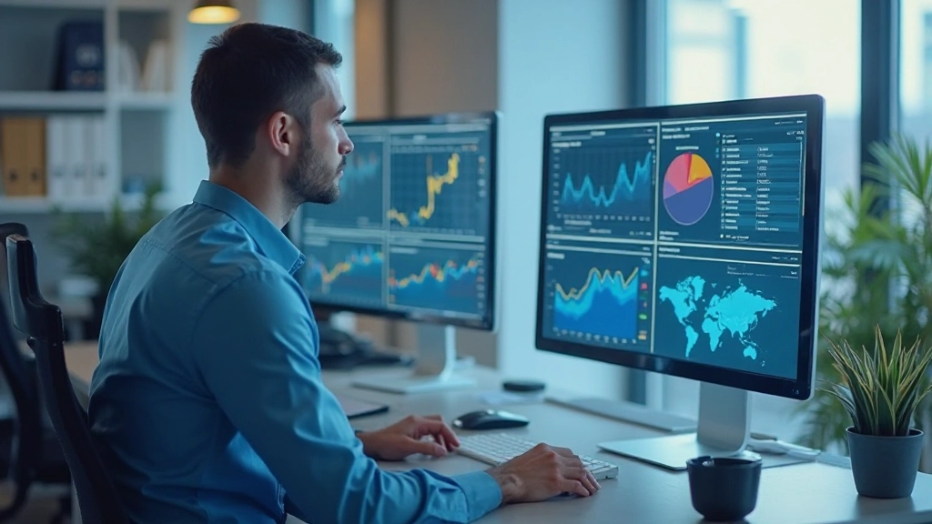 Профессиональный аналитик работает с данными на мониторе