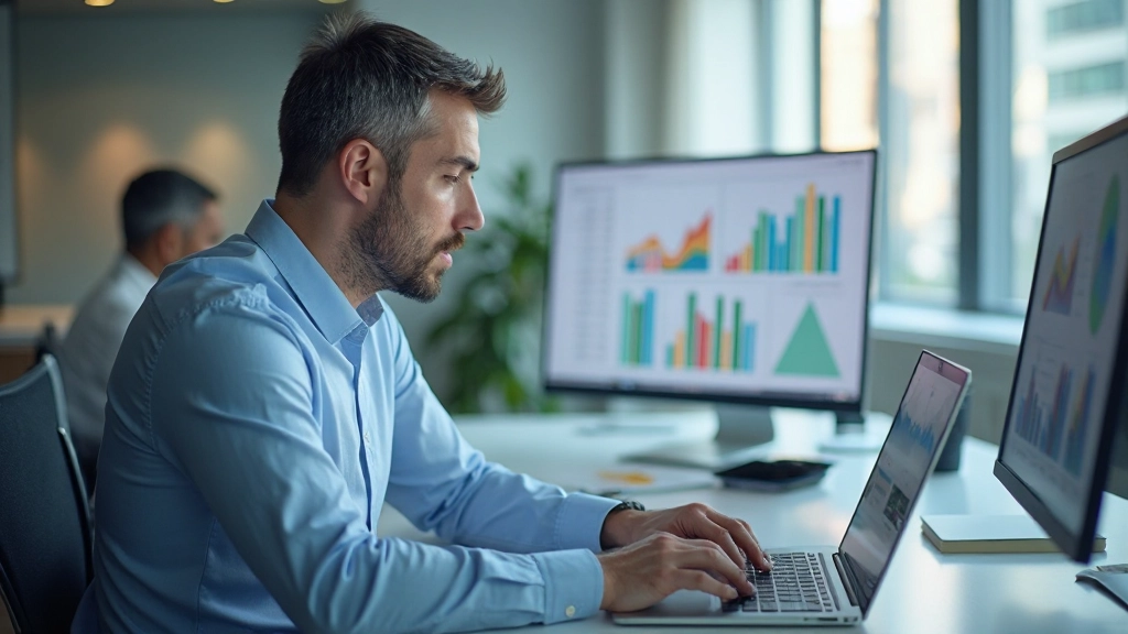 Профессиональный рабочий стол аналитика с графиками данных на экране