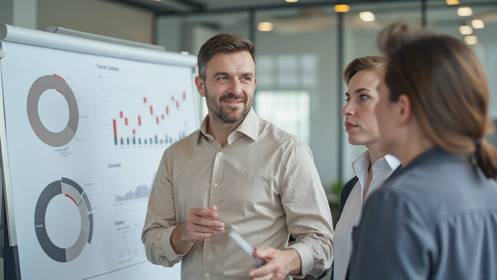 Аналитик представляет визуализированные данные коллегам